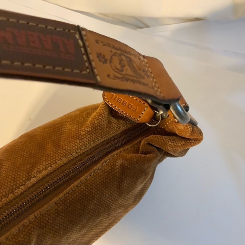Fossil Brown Brushed Corduroy Velvet  Handbag Leather University of AL Strap - Picture 10 of 12